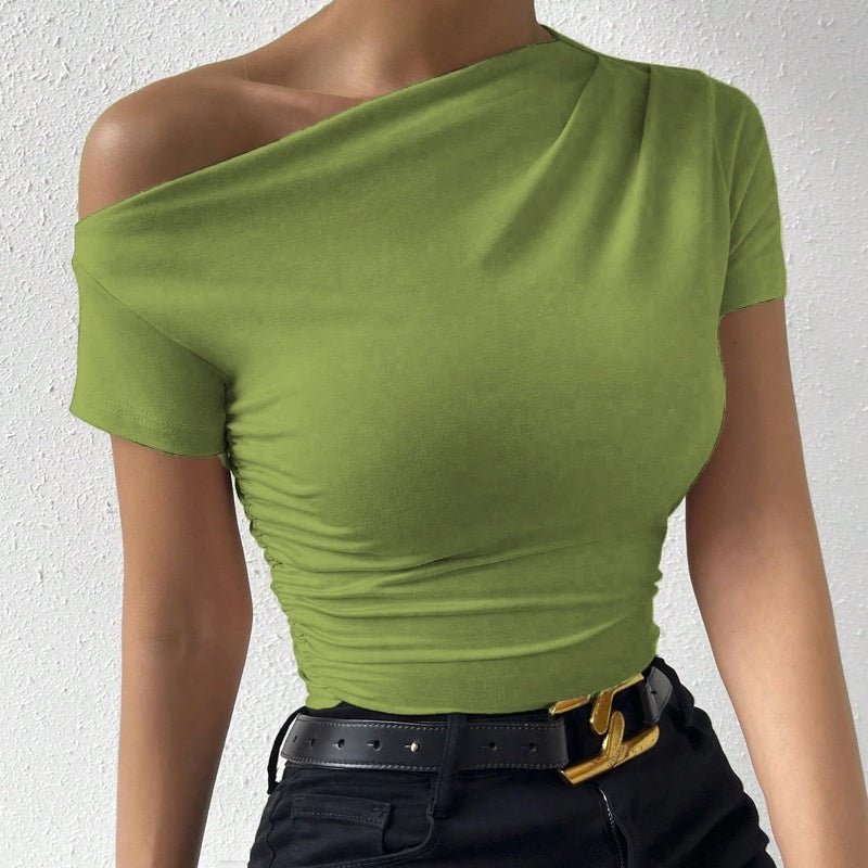 Slim - Fit Pleated Short Sleeve Top – Irregular Design - CasualFlowshop