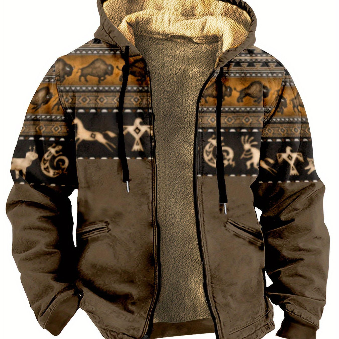 Men's Random Print Hooded Polyester Coat for Fall & Winter (Item ID: XG31763) - CasualFlowshop