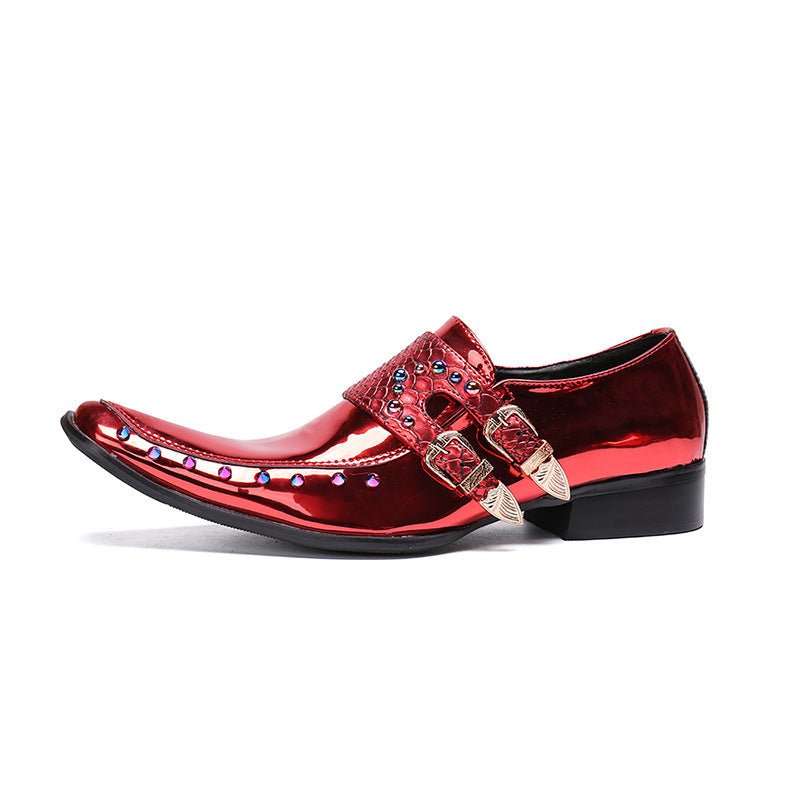 Men's Wine Red Patent Leather Business Shoes - CasualFlowshop