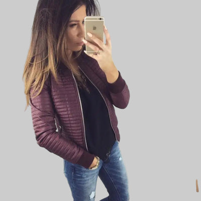 Women’s Cotton Zipper Jacket – Lightweight Round Neck Coat for Autumn & Winter
