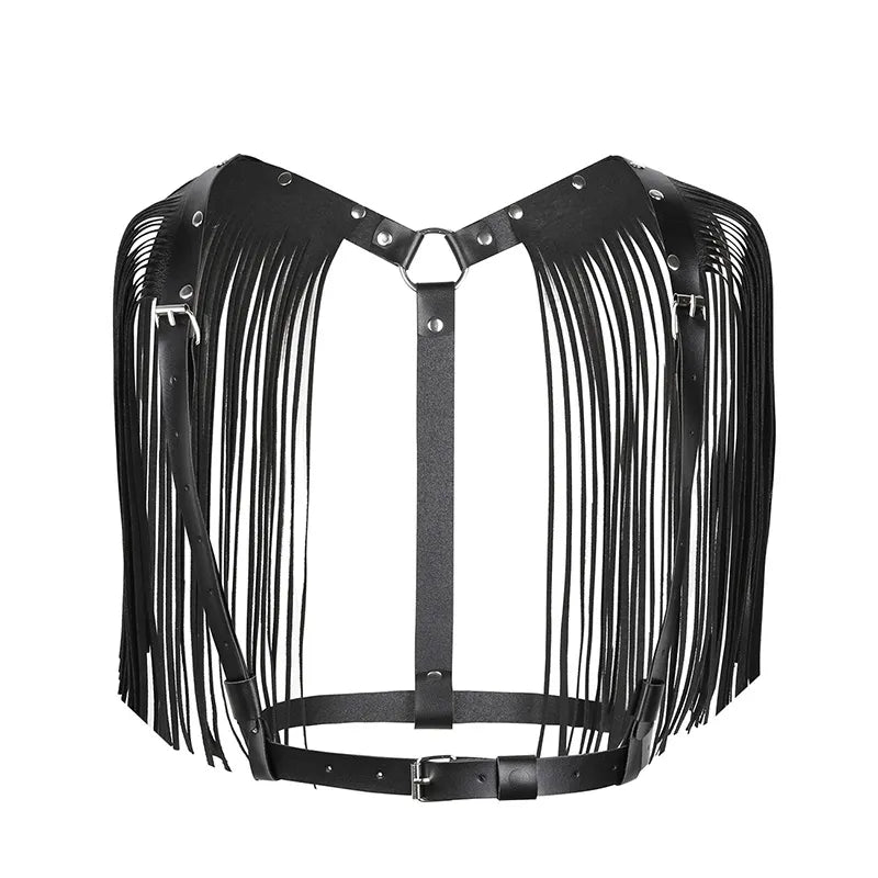 Chic Boho Ensemble: Leather Fringe Tassel Skirt and Harness Belt Combo - -CasualFlowshop 