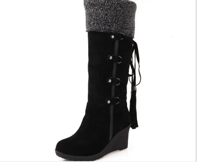 Elegantes botas de nieve de invierno con forro de piel sintética para mujer: con suela antideslizante
