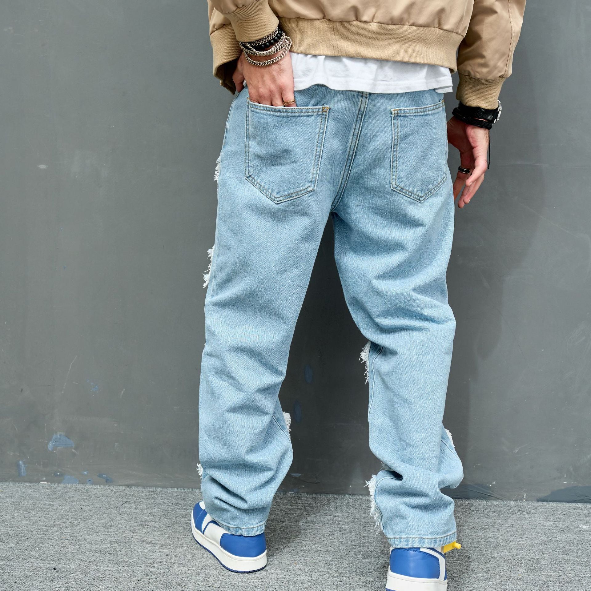Men’s Distressed Stretch Slim Jeans – Comfortable Fit, Rugged Look - CasualFlowshop