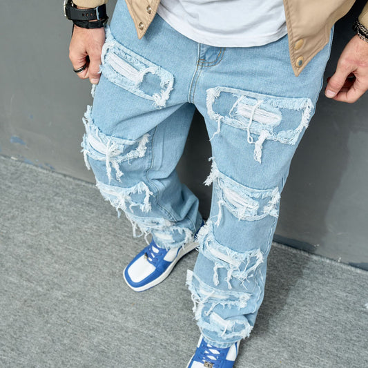 Men’s Distressed Stretch Slim Jeans – Comfortable Fit, Rugged Look - CasualFlowshop