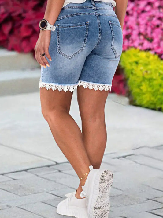 Women’s Blue Ripped Denim Shorts – Casual & Chic - CasualFlowshop