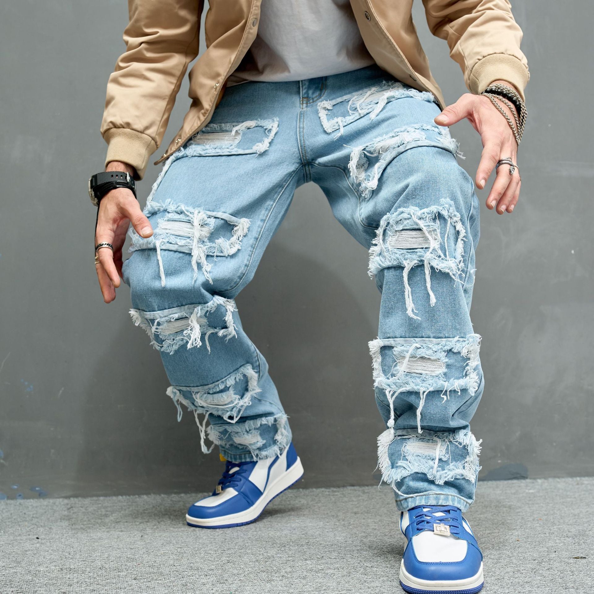 Men’s Distressed Stretch Slim Jeans – Comfortable Fit, Rugged Look - CasualFlowshop