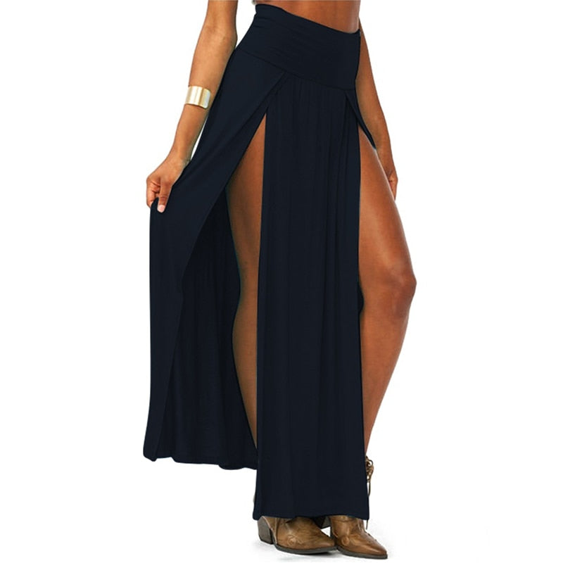 Elegant Double Slit Evening Skirt: Timeless Sophistication Meets Modern Flair - skirts and blouses-CasualFlowshop 
