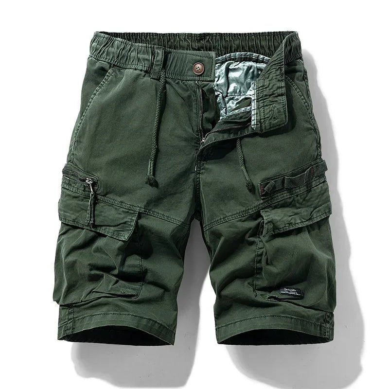 Men's Cotton Cargo Camouflage Shorts with pockets and breathable fabric.
