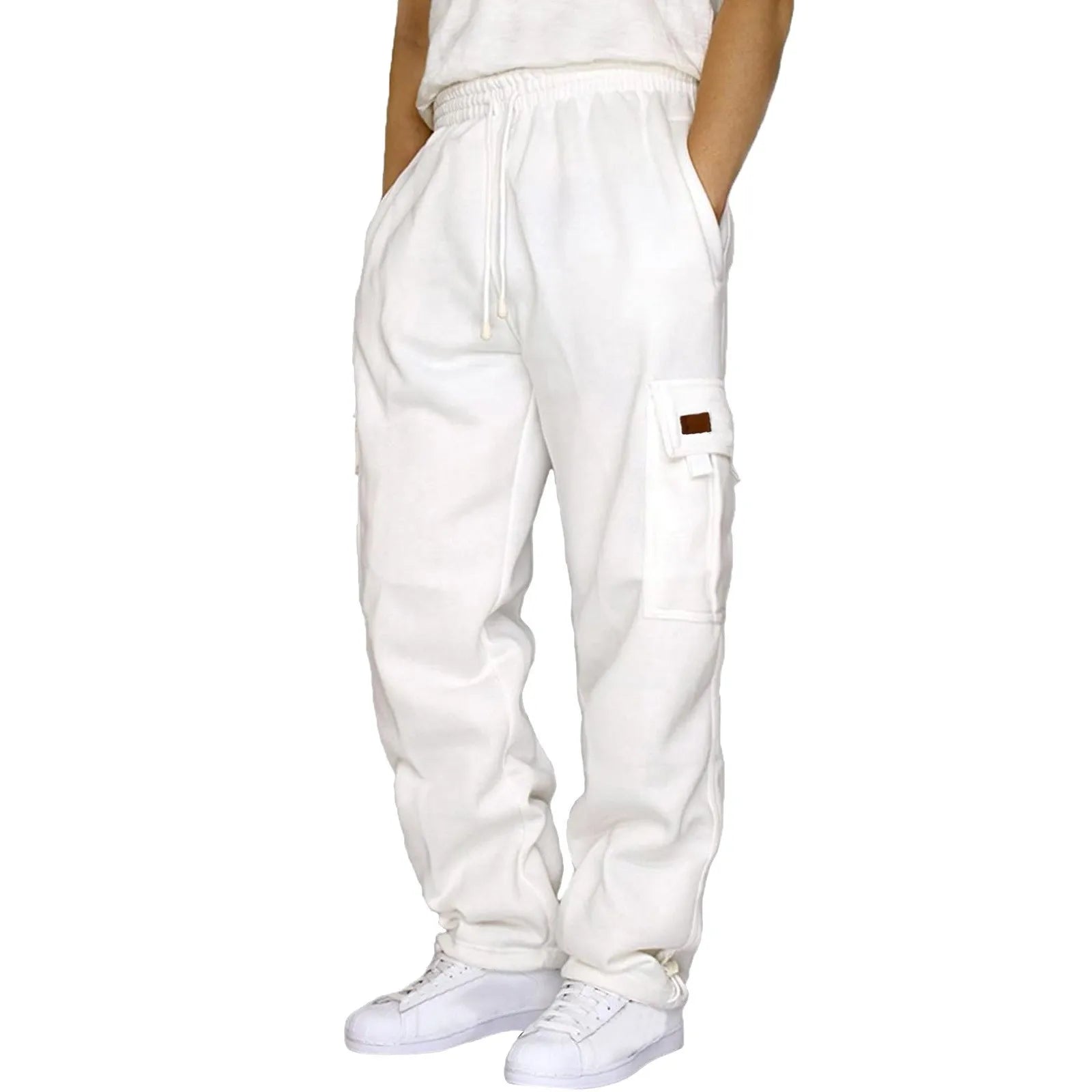 Men's multi-pocket fleece sweatpants featuring durable fabric and convenient storage pockets for ultimate comfort and style