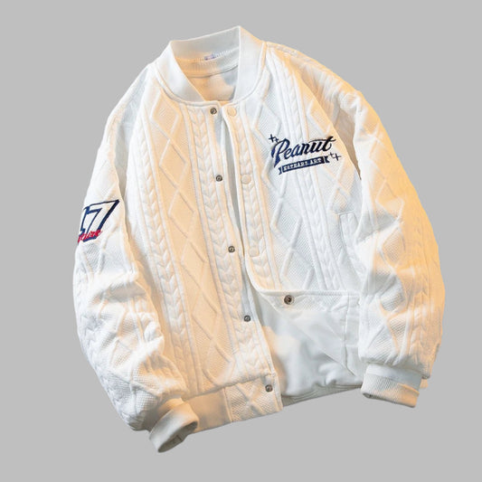 Kinder college varsity jacket in navy and white for kids - Casualflowshop