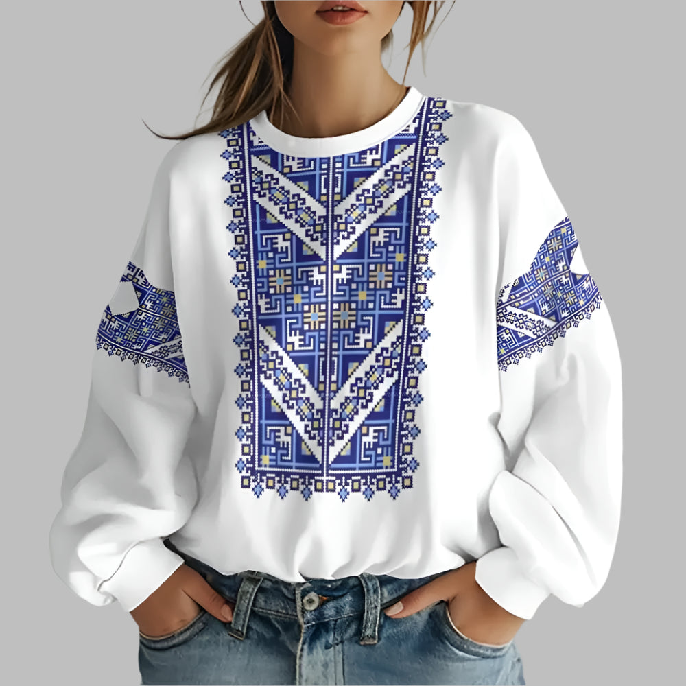 Image of Ukrainian Folk Print Oversized Hoodie at Casualflowshop