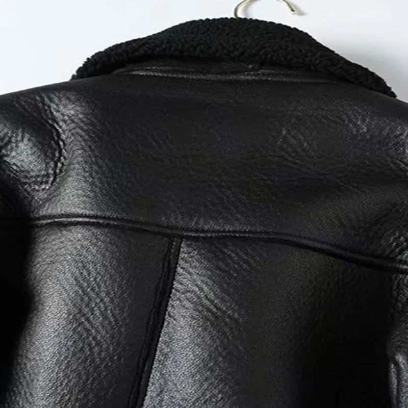 BBWM Winter Coats Women Thickness Faux Leather Fur Sheepskin Female Fur Leather Jacket Aviator Outwear Casaco Feminino - CasualFlowshop