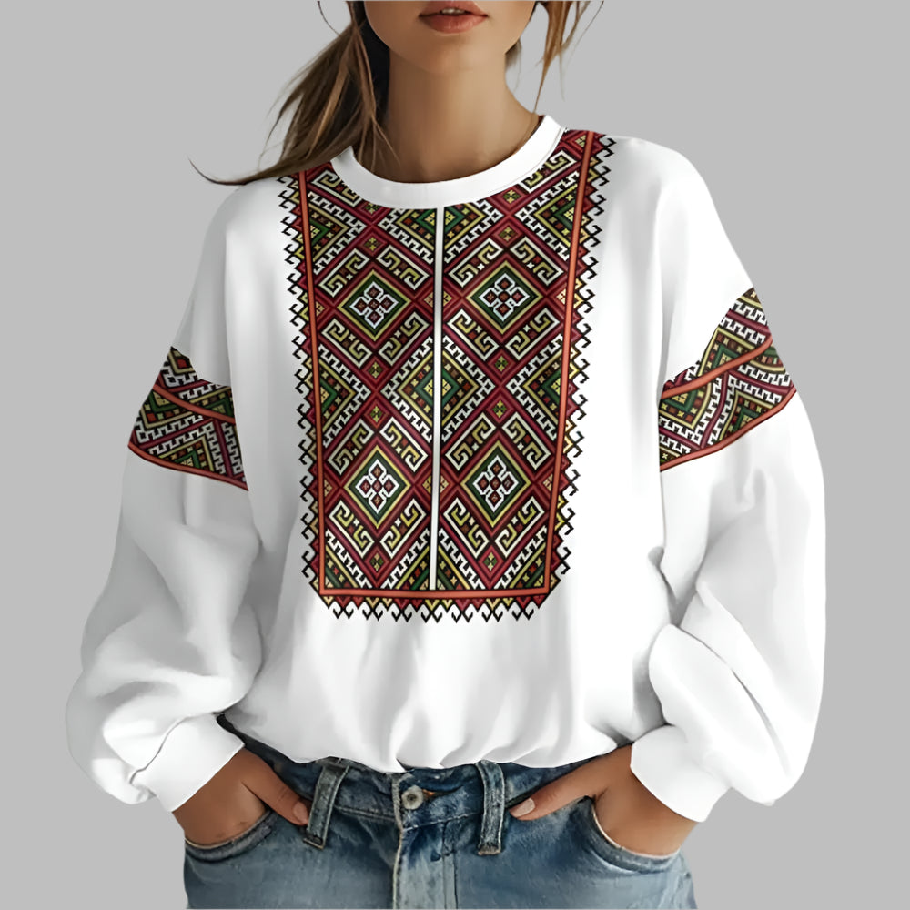 Image of Ukrainian Folk Print Oversized Hoodie at Casualflowshop