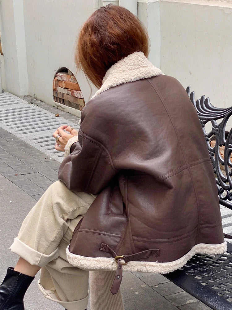Elegant Women's Faux Leather Winter Jacket for Stylish Warmth - Women's Coat-CasualFlowshop 