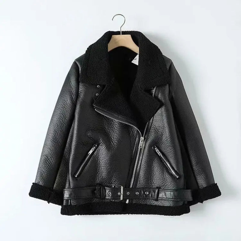 BBWM Winter Coats Women Thickness Faux Leather Fur Sheepskin Female Fur Leather Jacket Aviator Outwear Casaco Feminino - CasualFlowshop