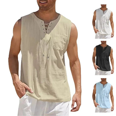 Camiseta sin mangas Breeze Henley de CasualFlowshop, estilo veraniego en azul marino