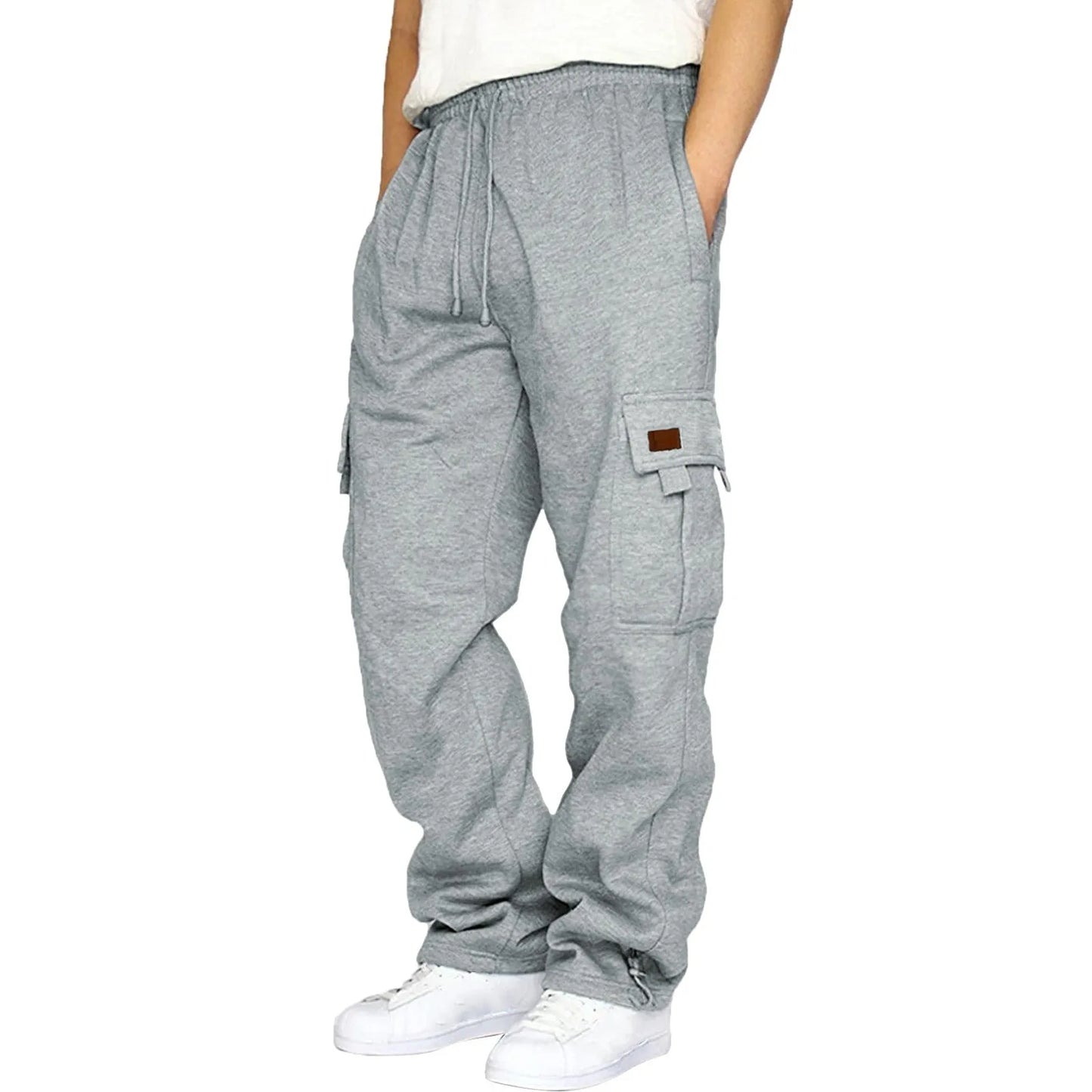Men's multi-pocket fleece sweatpants featuring durable fabric and convenient storage pockets for ultimate comfort and style