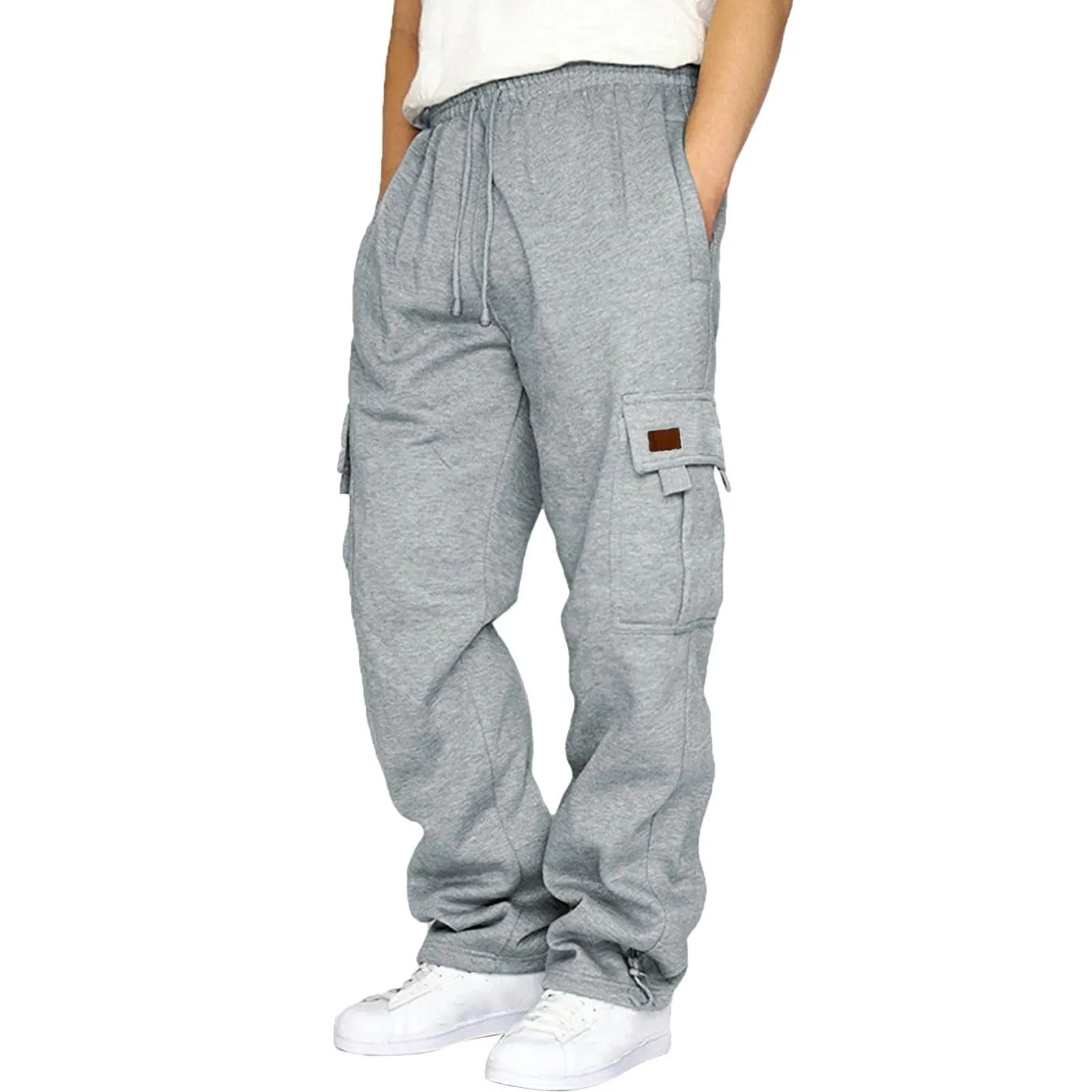 Men's multi-pocket fleece sweatpants featuring durable fabric and convenient storage pockets for ultimate comfort and style