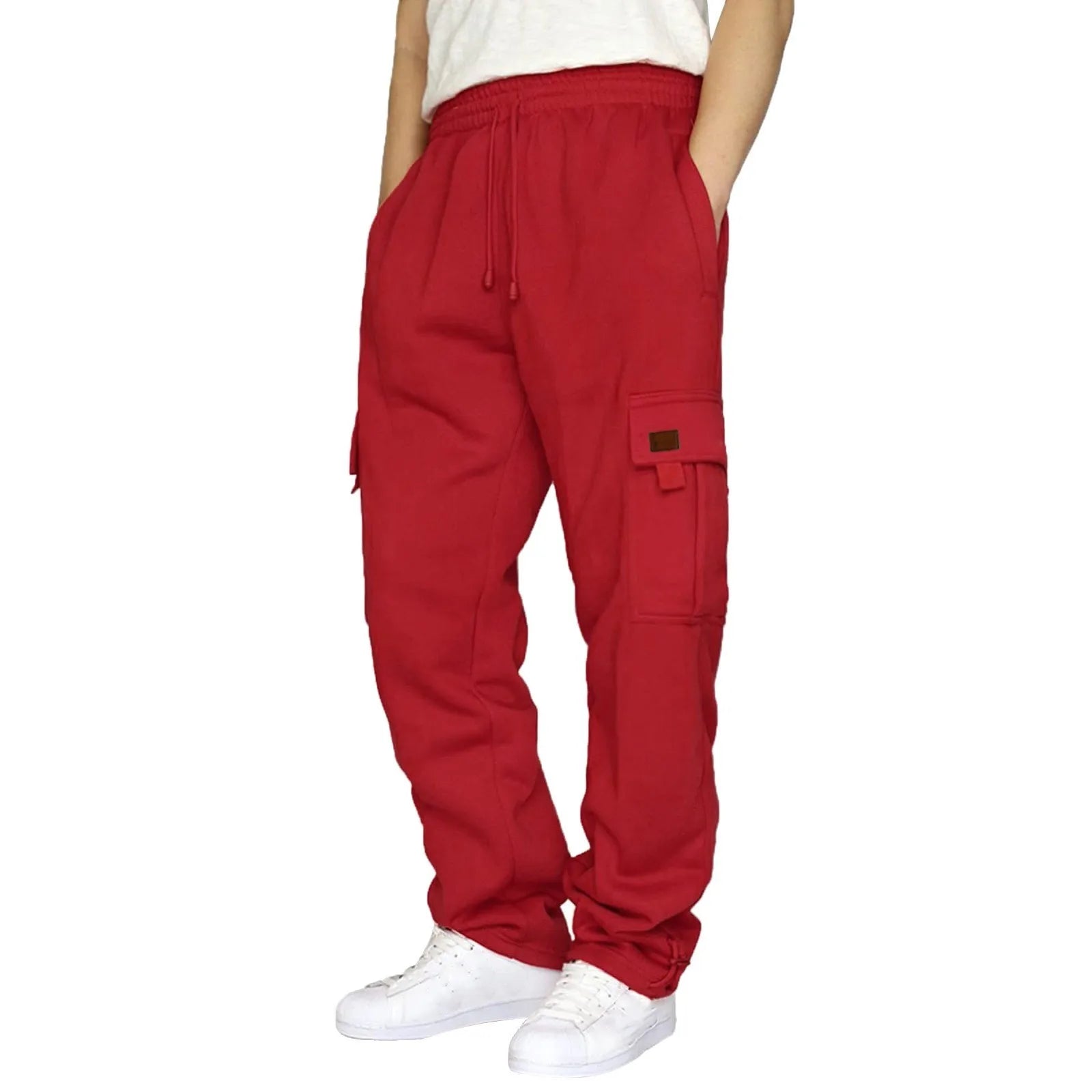 Men's multi-pocket fleece sweatpants featuring durable fabric and convenient storage pockets for ultimate comfort and style