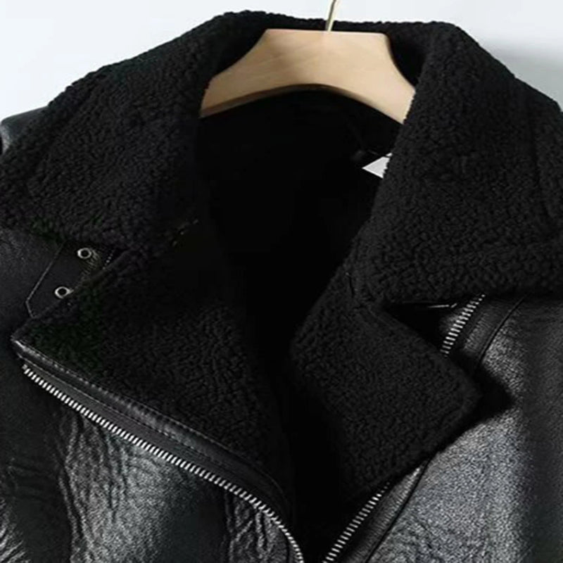BBWM Winter Coats Women Thickness Faux Leather Fur Sheepskin Female Fur Leather Jacket Aviator Outwear Casaco Feminino - CasualFlowshop