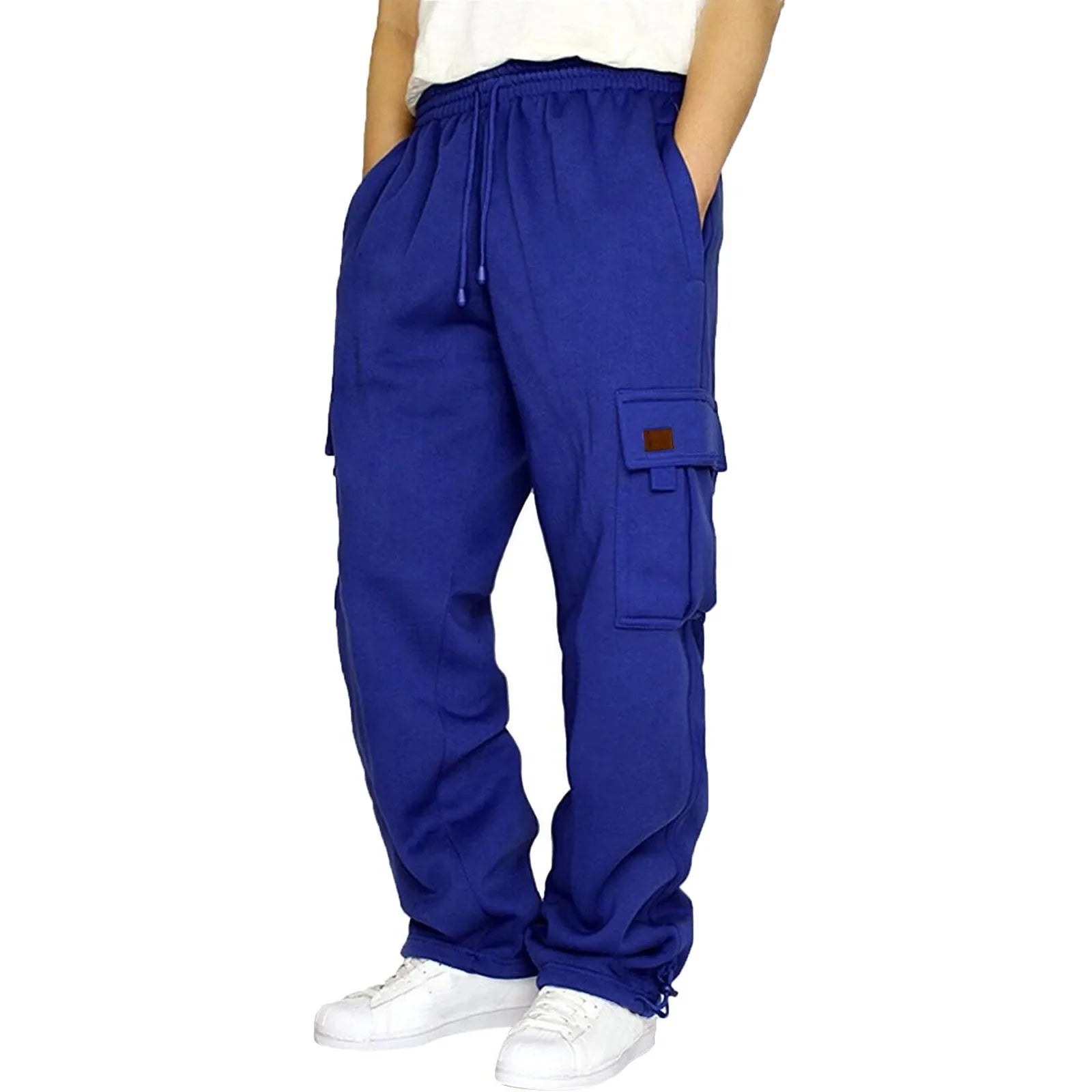 Men's multi-pocket fleece sweatpants featuring durable fabric and convenient storage pockets for ultimate comfort and style