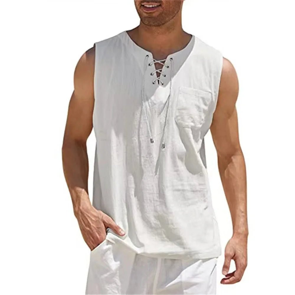 CasualFlowshop Breeze Henley Tank Navy Blue Summer Vibes - CasualFlowshop