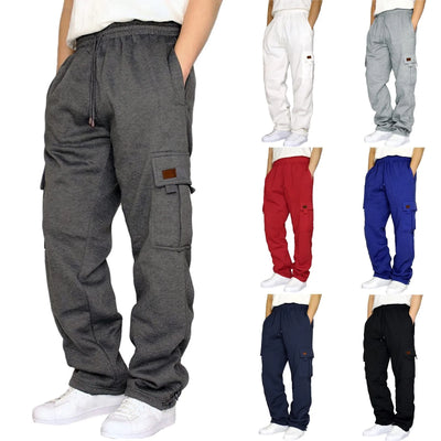 Pantalones deportivos de polar con múltiples bolsillos para hombre