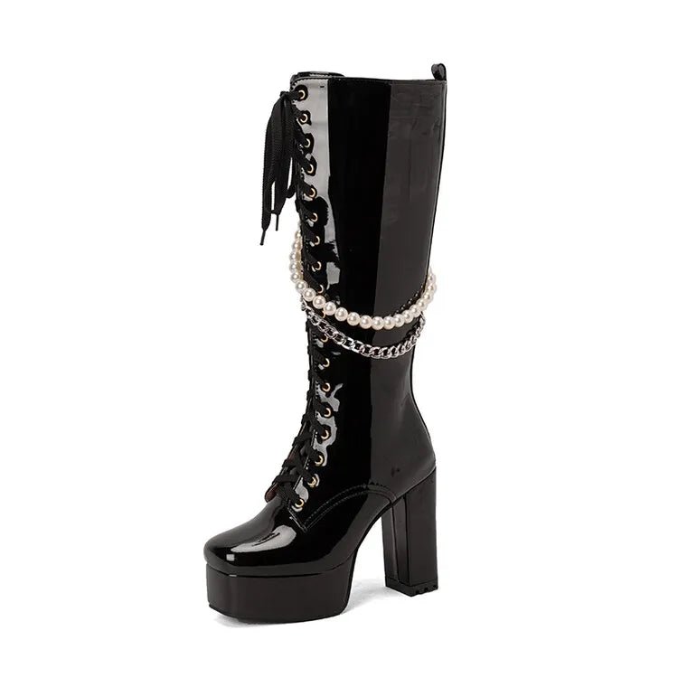 Over-the-knee high boots for women, sleek design, synthetic leather, block heel, versatile for casual and elegant outfits
