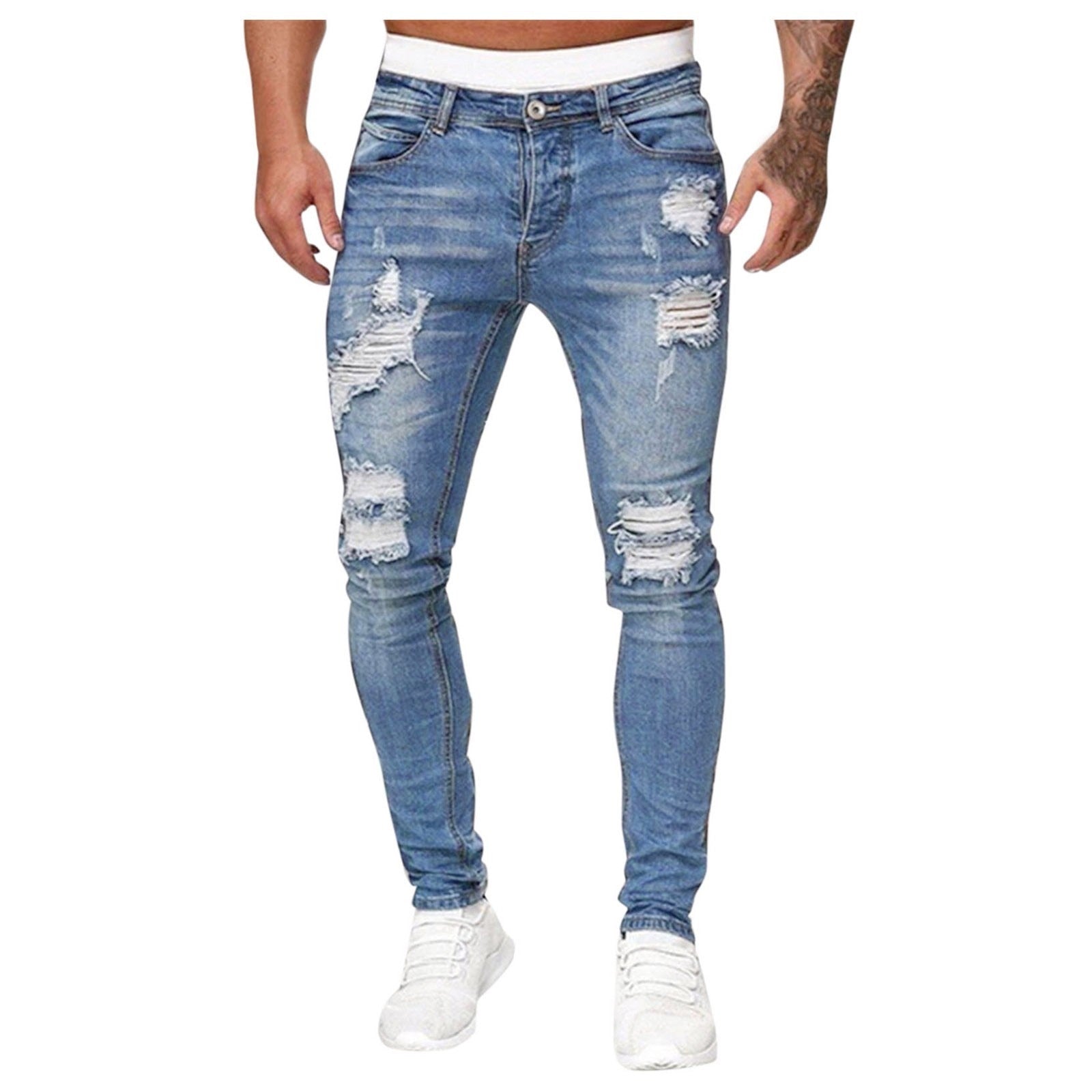 Unleash Your Inner Rebel with Fashion Street Style Ripped Skinny Jeans - Men's Pants-CasualFlowshop 