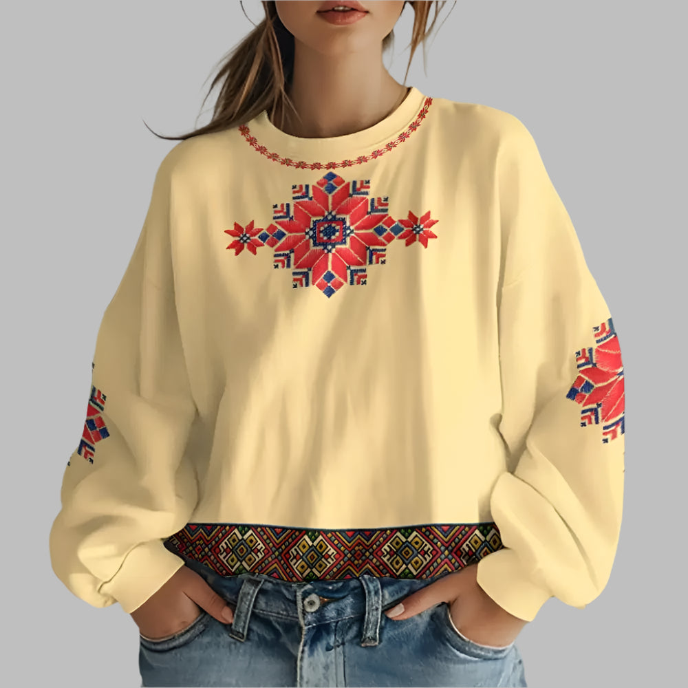 Image of Ukrainian Folk Print Oversized Hoodie at Casualflowshop