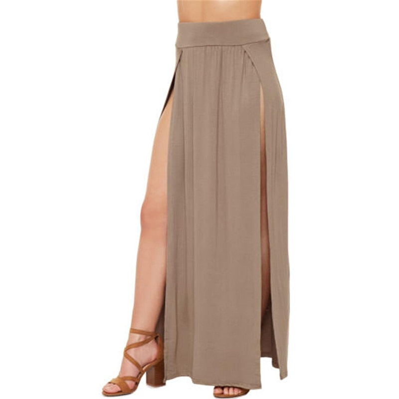 Elegant Double Slit Evening Skirt: Timeless Sophistication Meets Modern Flair - skirts and blouses-CasualFlowshop 