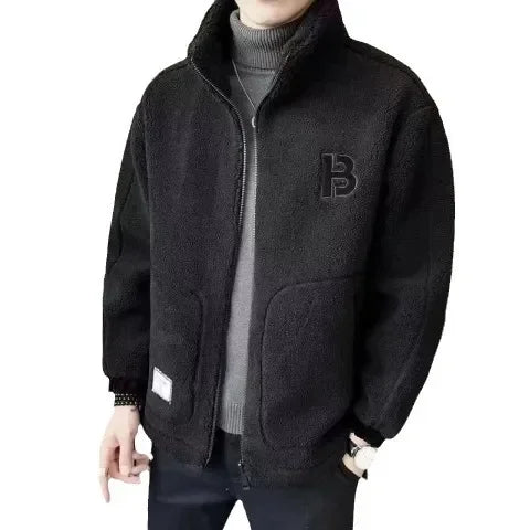 Black fleece jacket with a brand logo on a white background