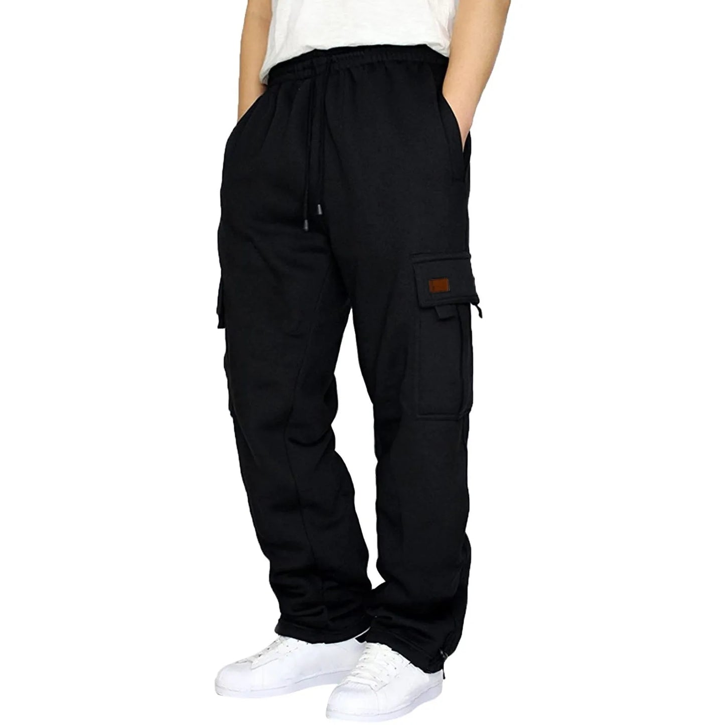 Men's multi-pocket fleece sweatpants featuring durable fabric and convenient storage pockets for ultimate comfort and style