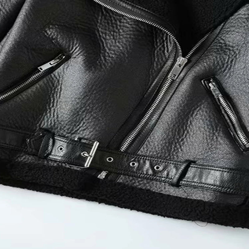 BBWM Winter Coats Women Thickness Faux Leather Fur Sheepskin Female Fur Leather Jacket Aviator Outwear Casaco Feminino - CasualFlowshop