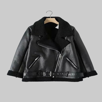 Women’s Faux Leather Shearling Jacket – Warm Winter Coat with Soft Fur Lining