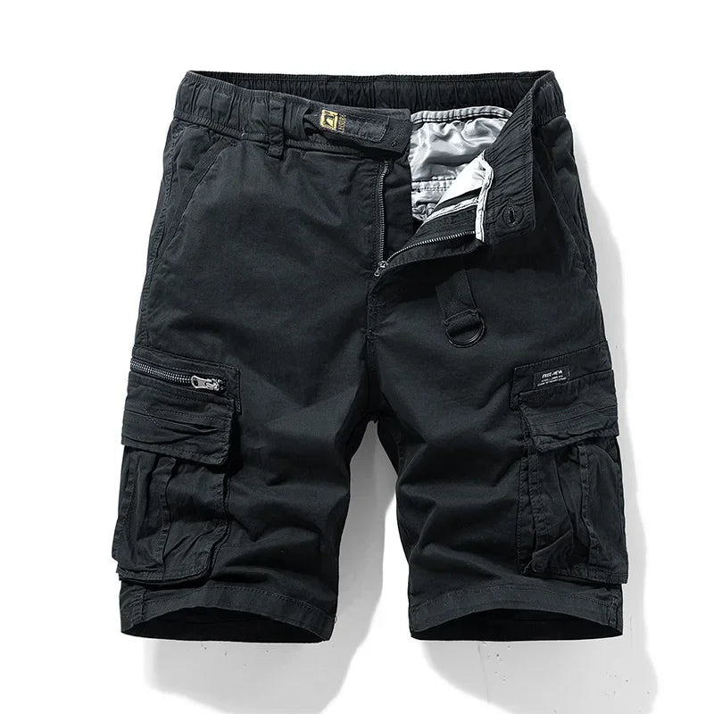 Men's Cotton Cargo Camouflage Shorts with pockets and breathable fabric.