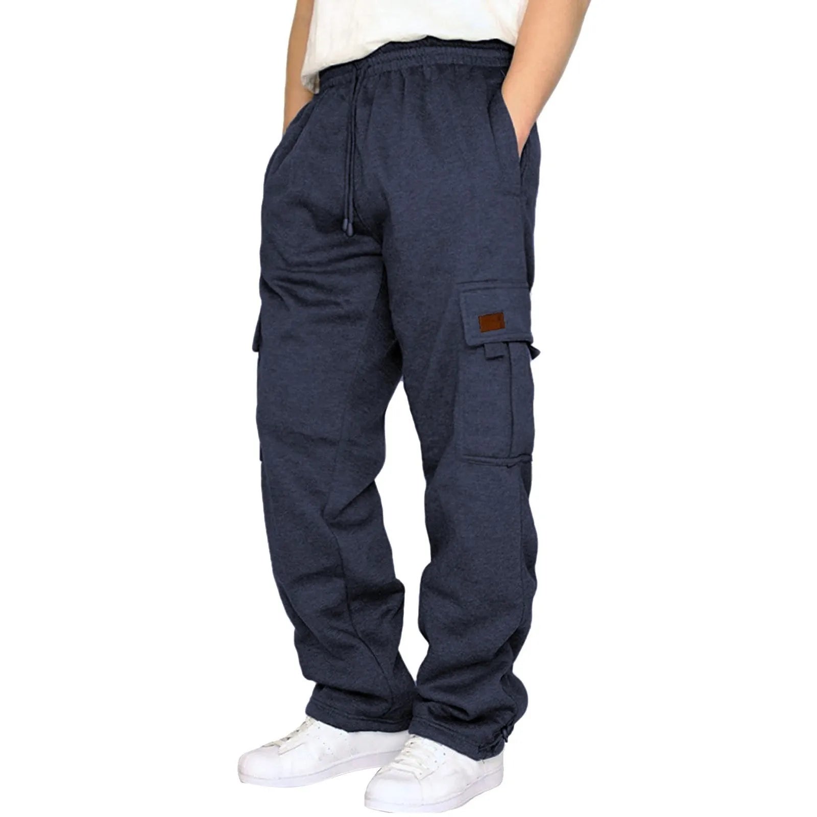 Men's multi-pocket fleece sweatpants featuring durable fabric and convenient storage pockets for ultimate comfort and style