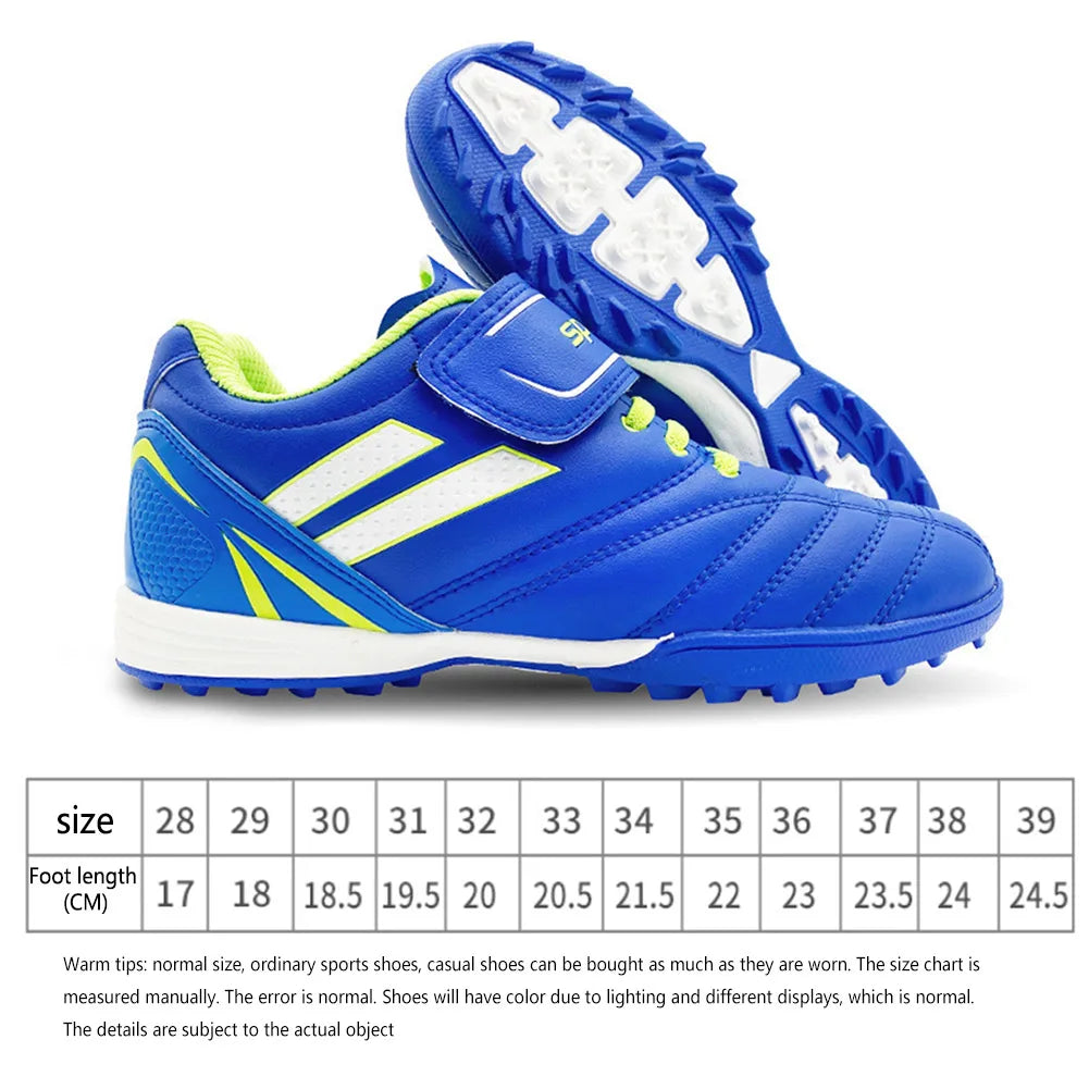 children football sneaker. Text: 'Children Youth Football Shoes in CasualFlowShop