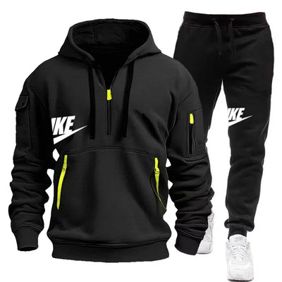 Men's Casual Jogger Sportswear Set – Multi-Pocket Hoodie & Sweatpants