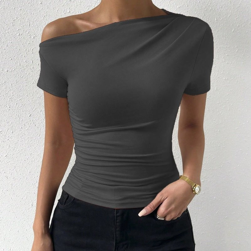 Slim - Fit Pleated Short Sleeve Top – Irregular Design - CasualFlowshop