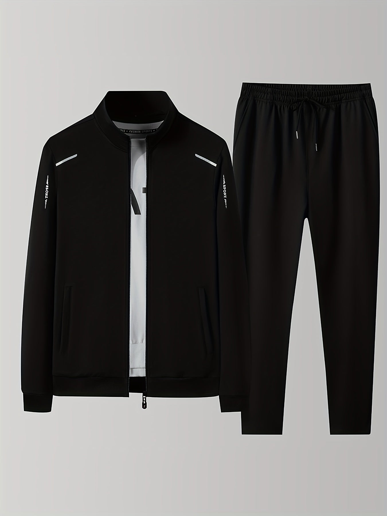 Jacket with pants. Text: Fleece Men's Athletic Tracksuit in CasualFlowShop