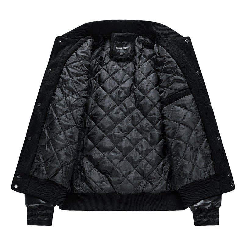 American Baseball Jacket with casual embroidery stitching, ribbed cuffs, and classic design in multiple colors.