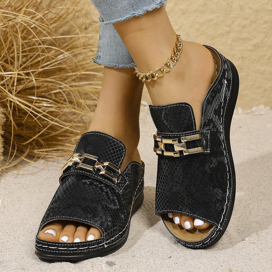 Leopard Print Wedge Slippers – Plus Size Beach Comfort - CasualFlowshop