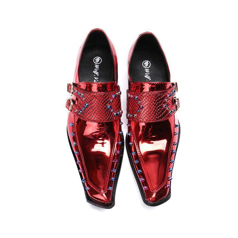 Men's Wine Red Patent Leather Business Shoes - CasualFlowshop