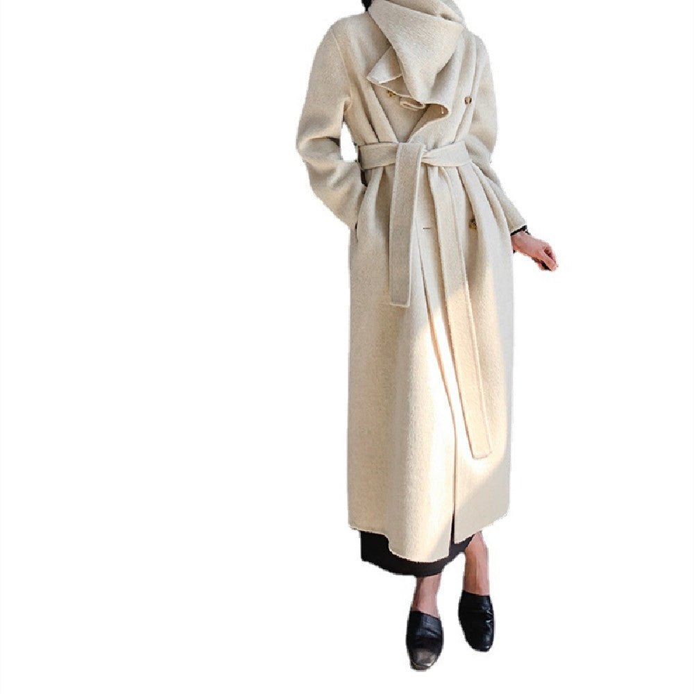 Reversible side of the Women's Fashion Long Wool Coat - Elegant and versatile for multiple styling options.