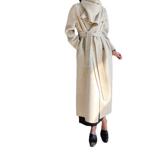 Reversible side of the Women's Fashion Long Wool Coat - Elegant and versatile for multiple styling options.