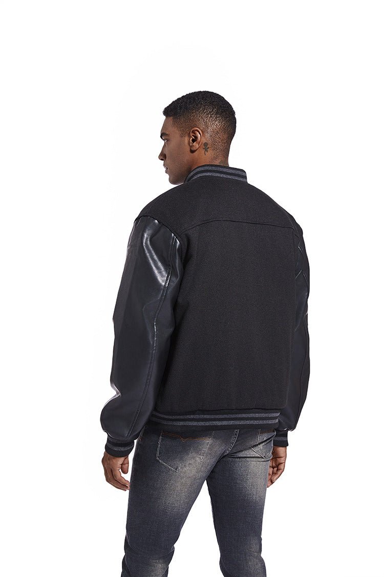 American Baseball Jacket with casual embroidery stitching, ribbed cuffs, and classic design in multiple colors.