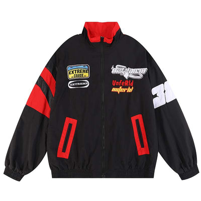Chaqueta estilo motociclista con cuello alto informal y holgada para hombre