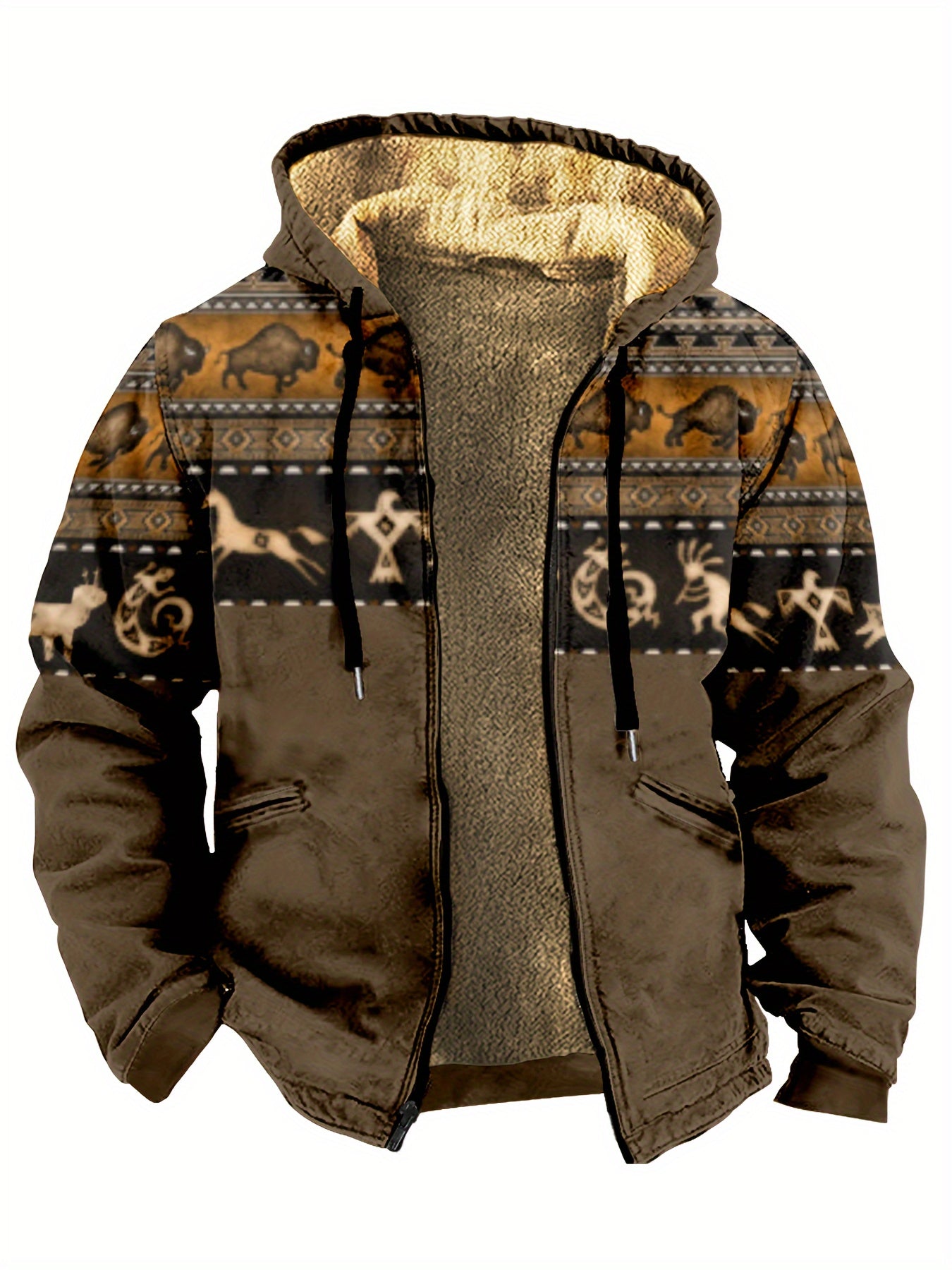 Men's Random Print Hooded Polyester Coat for Fall & Winter (Item ID: XG31763) - CasualFlowshop