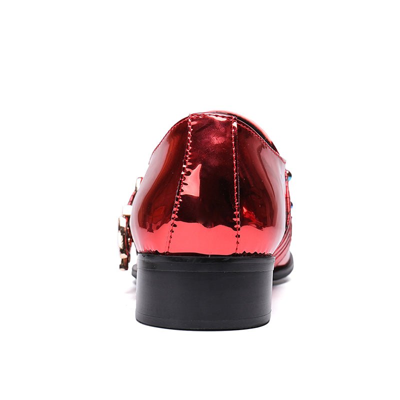 Men's Wine Red Patent Leather Business Shoes - CasualFlowshop